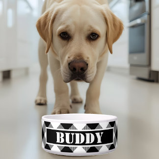 Écuelle Gras Buffalo Blanc Noir Plaid Nom Motif Chien
