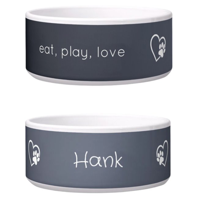 Écuelle Gray 'eat, play, love' Dog Name Bowl (Créateur téléchargé)