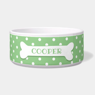 Écuelle Green White Pois Chien Os Animaux de compagnie Nom