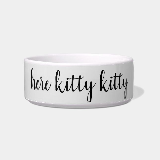 Écuelle Grey clair "ici kitty kitty" Nourriture ou bol d'e (Devant)
