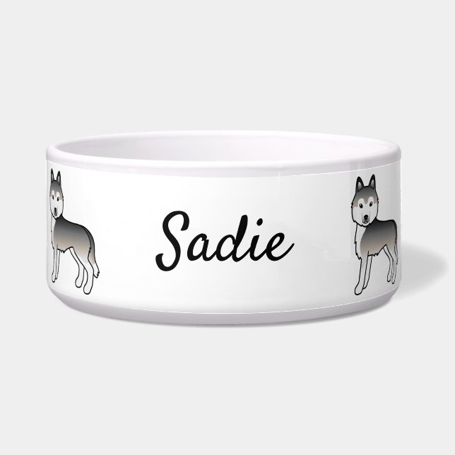 Écuelle Grey Sibérien Husky Cute Cartoon Chien & Nom perso (Devant)