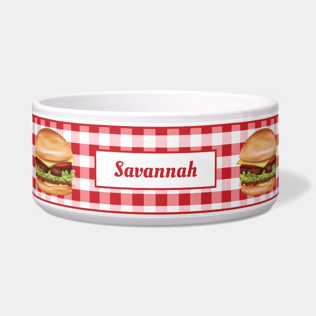 Écuelle Hamburgers Sur En vichy Rouge Avec Texte Personnal (Devant)