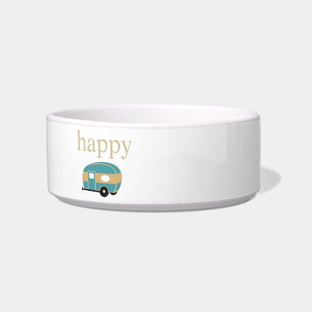 Écuelle Happy Camper Gold Text avec une remorque de voyage (Gauche)