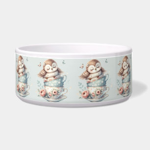 Écuelle Hibou endormi dans des tasses à thé florales empil