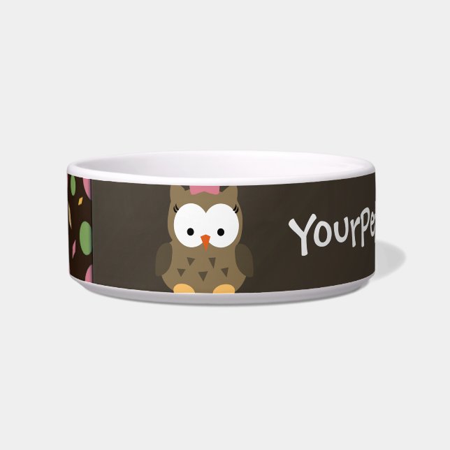 Écuelle Hibou mignon de bébé, rose/vert/brun (Gauche)