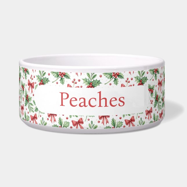 Écuelle Holly Berry Christmas Pet Name Ceramic Dog/Cat  (Devant)