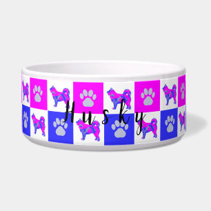 Écuelle Husky Silhouette Chien & Paw Hot Pink & Blue Pet B