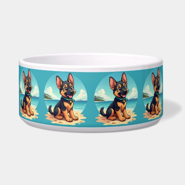 Écuelle Illustration de la plage du Chiot-Puppy en berger  (Devant)