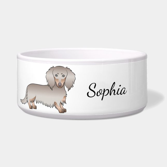 Écuelle Isabella Et Tan Long Cheveux Dachshund Chien & Nom (Devant)