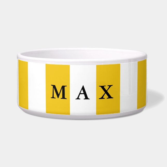 Écuelle Jaune & Blanc Stripes Moderne Chic chien de chien  (Devant)