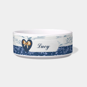 Écuelle Joli bol de chien bleu/blanc avec coeur et bow