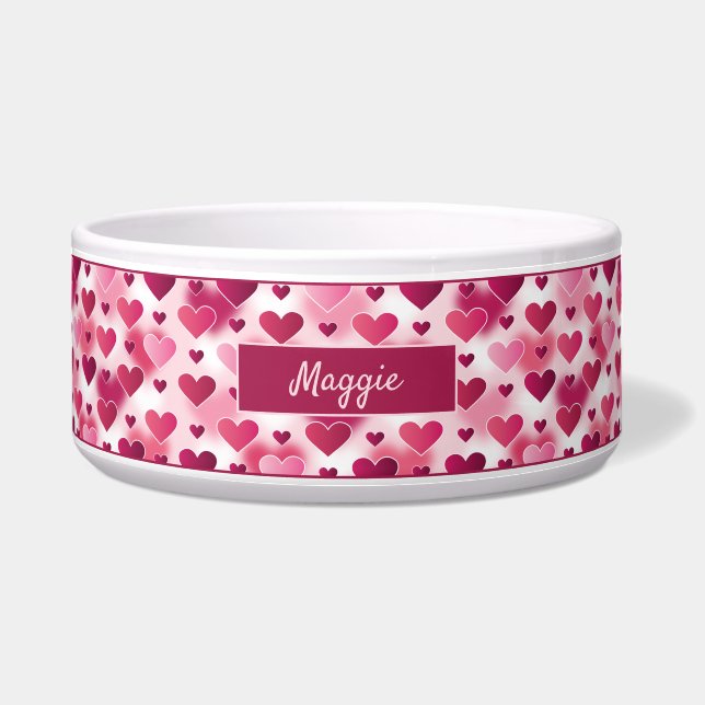 Écuelle Joli Motif de Coeurs Roses Avec Nom Personnalisé (Devant)