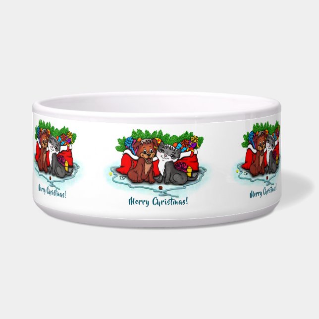 Écuelle Kitty et chiot, Happy XMas (Devant)