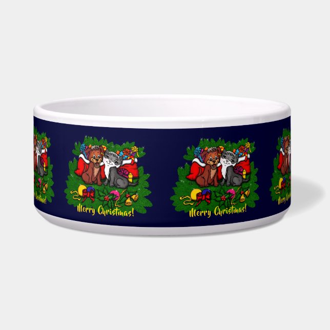 Écuelle Kitty et chiot, Happy XMas (Devant)