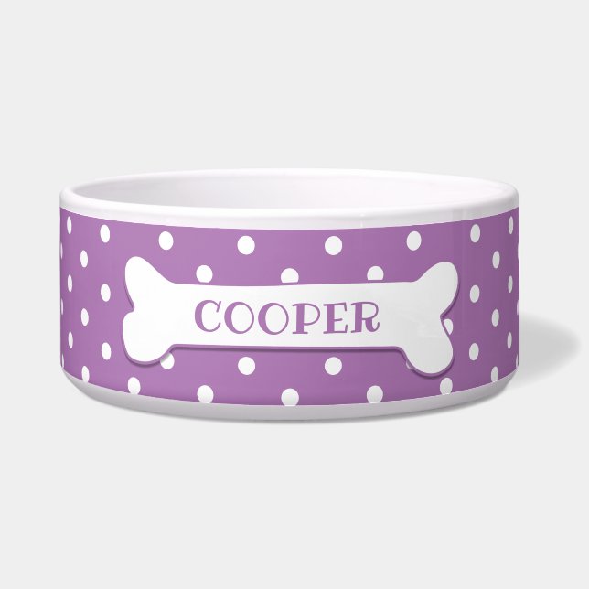 Écuelle Lilac Blanc Pois chien os personnalisable chien (Devant)