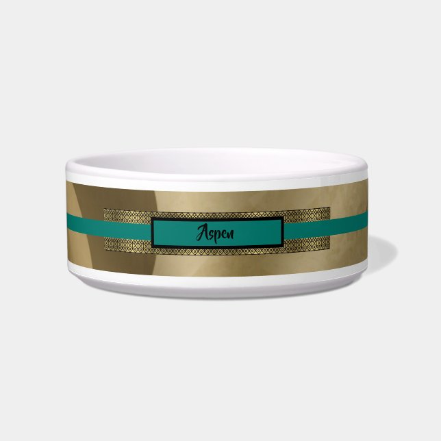 Écuelle Luxueux bol personnalisé or/turquoise pour animaux (Devant)