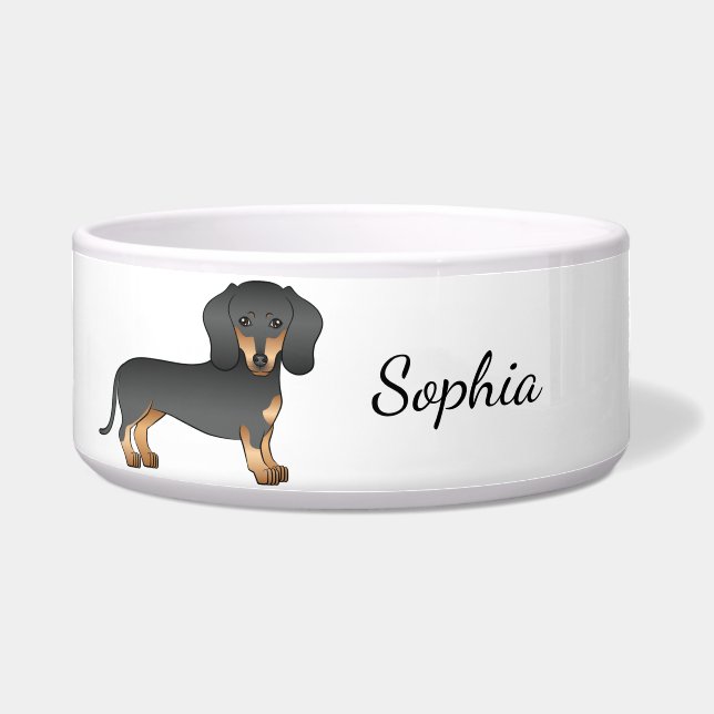 Écuelle Manteau court noir et tan Dachshund mignon chien e (Devant)