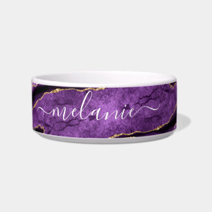 Écuelle Marbre d'or violet Nom personnalisé Pet Bowl