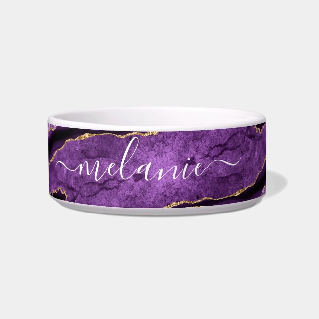 Écuelle Marbre d'or violet Nom personnalisé Pet Bowl (Droite)