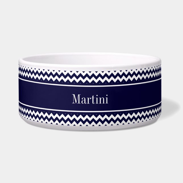 Écuelle Marine Bleu Blanc Chevron Nom de la marine Monogra (Devant)