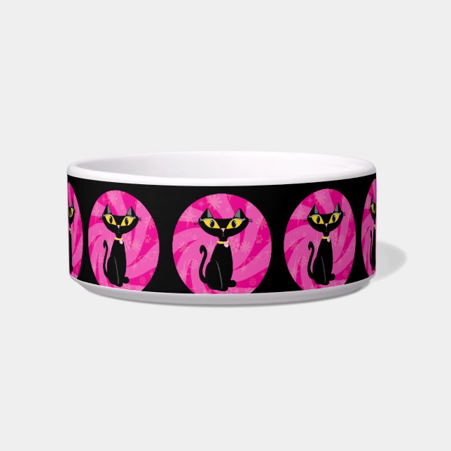Écuelle Me nourrir Chat noir sur Motif rose Retro Art (Devant)