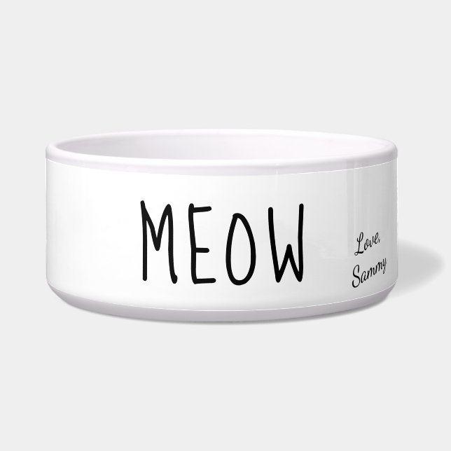 Écuelle Meow Cute Texte Noir & Blanc Personnalisé Animaux (Devant)