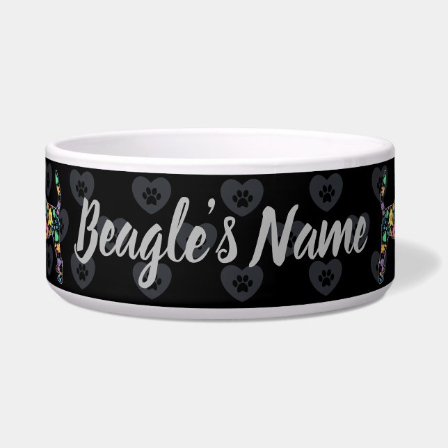 Écuelle Mignon Amour Mon Beagle Dessin Floral (Devant)
