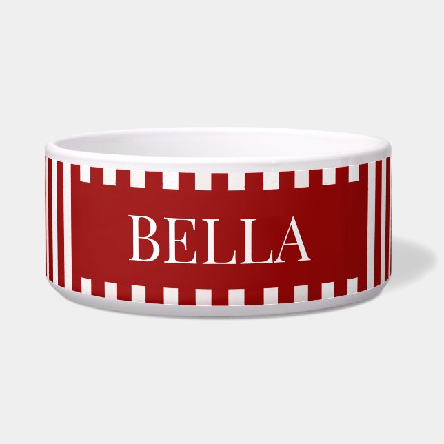 Écuelle Modern Red Stripes Pattern Personalized Dog Pet (Devant)