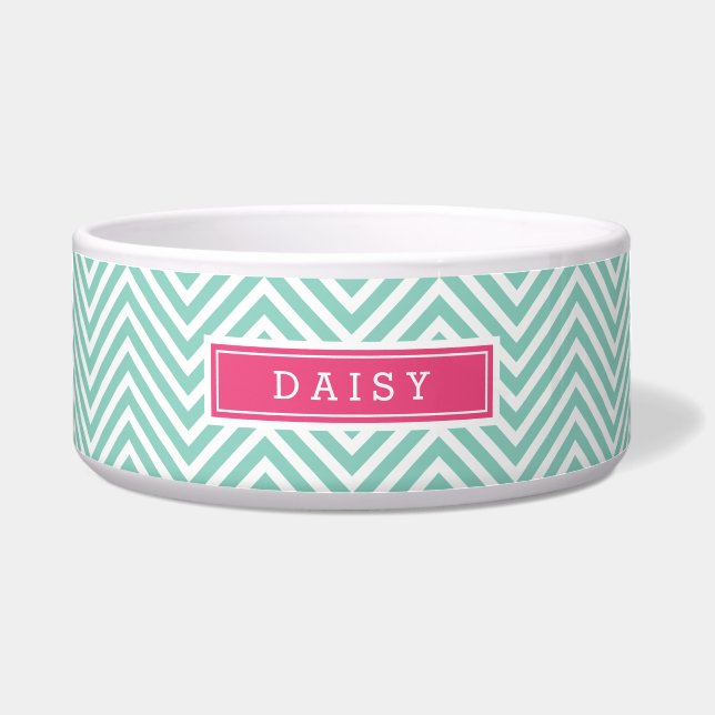 Écuelle Monogramme Aqua et Pink Chevron (Devant)