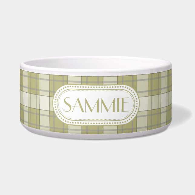 Écuelle Monogramme de motif de plaid de pays de vert sauge (Devant)