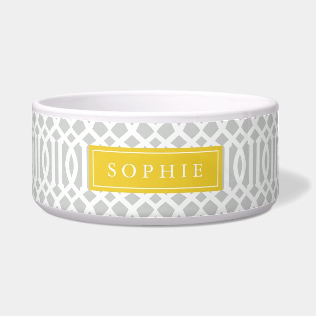 Écuelle Monogramme de Trellis gris et jaune (Devant)