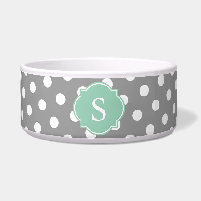 Écuelle Monogramme Pois gris et blanc Grand bol de chien (Devant)