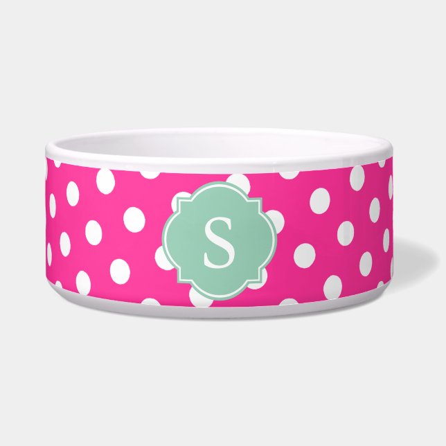 Écuelle Monogramme Pois rose et blanc Grand bol de chien (Devant)