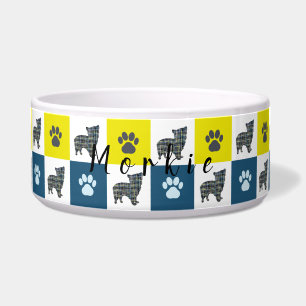 Écuelle Morkie Chien & Paw Yellow & Blue Grid Chien Bowl
