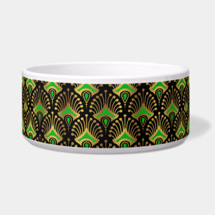 Écuelle Motif Art déco or et vert sur noir
