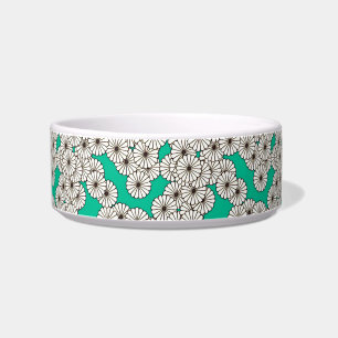 Écuelle Motif de fleurs Art déco - blanc sur turquoise