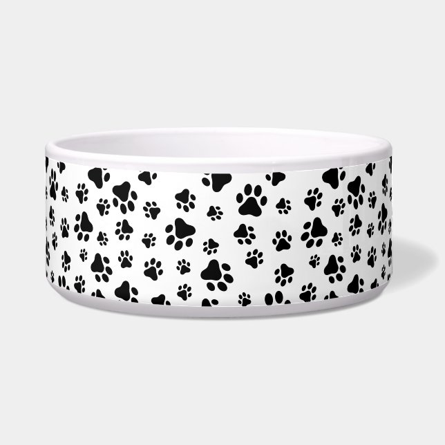 Écuelle Motif des pattes, pattes de chien, noir et blanc (Devant)