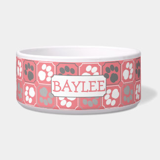 Écuelle Motif Empreinte de patte rose avec nom