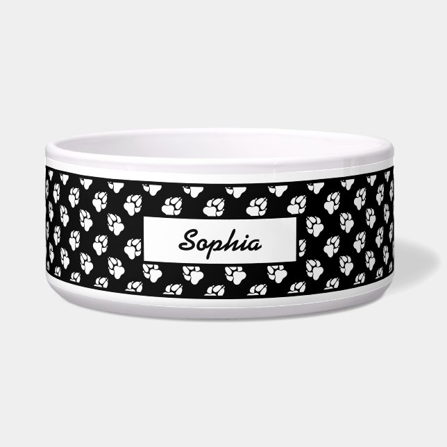 Écuelle Motif Et Nom Personnalisé De Chien Noir Et Blanc (Devant)