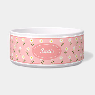 Écuelle Motif Fleur Blanche Sur Rose & Nom Personnalisé