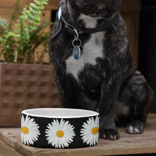 Écuelle Motif floral marguerrier blanc sur noir