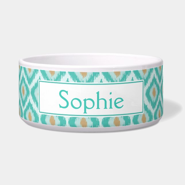 Écuelle Motif Ikat Turquoise Avec Nom (Devant)