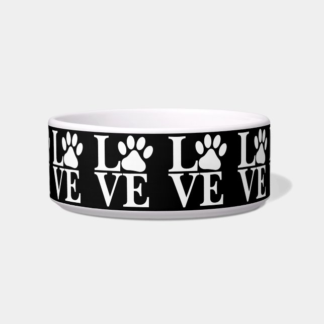 Écuelle Motif Pattes de Chien LOVE Blanc Fond Noir (Devant)