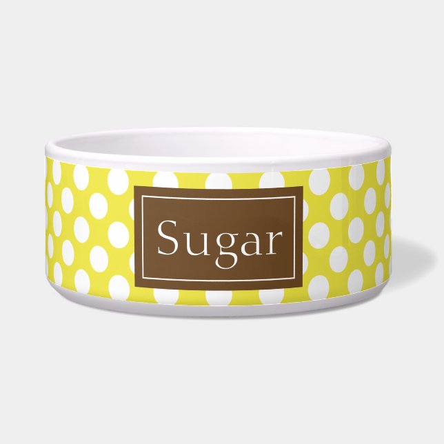 Écuelle Motif Pois Brown Et Jaune Avec Nom (Devant)