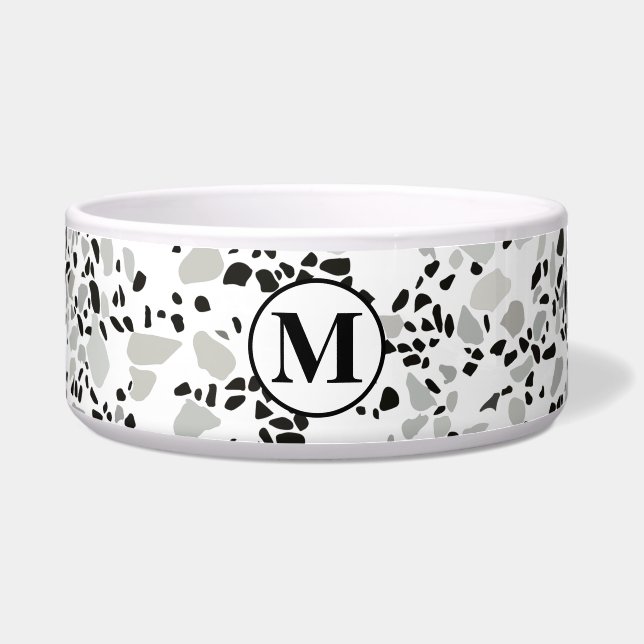 Écuelle Motif Terrazzo Moderne Monogram Blanc et Gris (Devant)