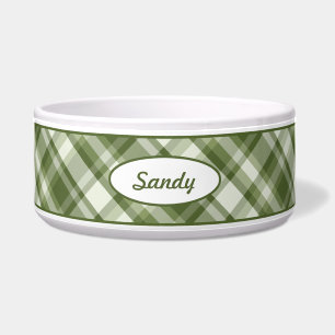 Écuelle Motif vert Plaid Avec Nom Personnalisé De L'Animal
