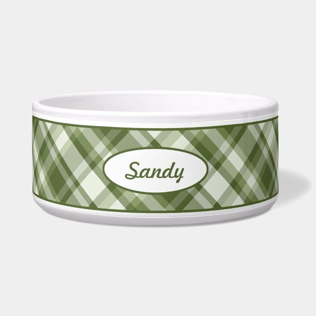 Écuelle Motif vert Plaid Avec Nom Personnalisé De L'Animal (Devant)