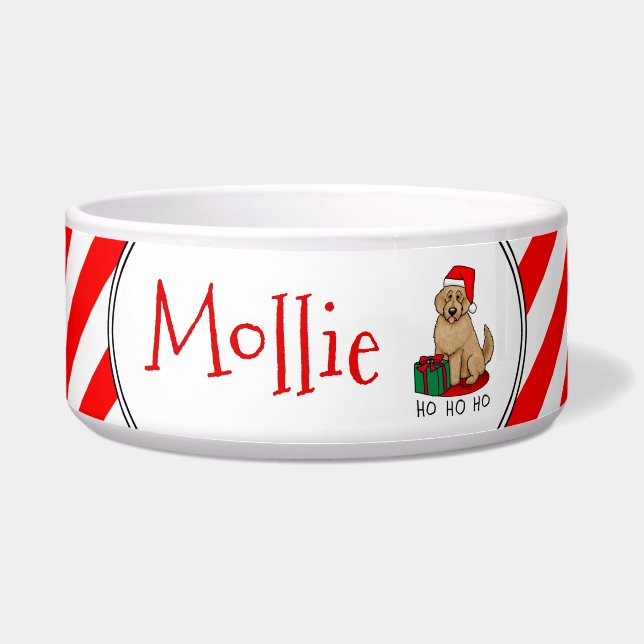 Écuelle Noël Père Noël Goldendoodle (rouge or) Chien migno (Devant)
