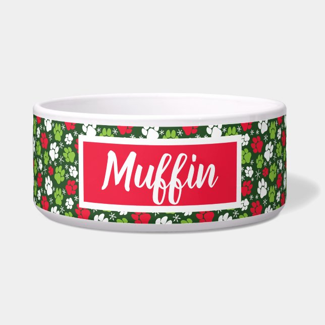 Écuelle Noël rouge et vert de Chien personnalisé (Devant)