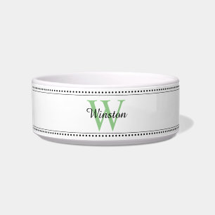 Écuelle Nom de l'animal personnalisé Vert Monogramme blanc